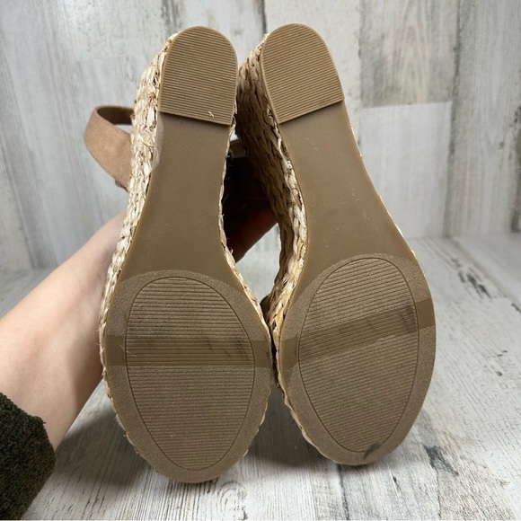 New BP. Women Beige Faux Suede Ginny Wedge Ankle Strap Espadrille Sandals #491 - Picture 9 of 10